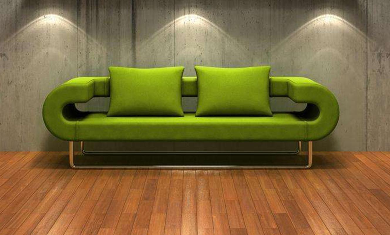 浅绿色壁纸配沙发图