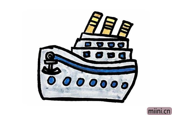 载客的泰坦尼克号大轮船简笔画步骤教程