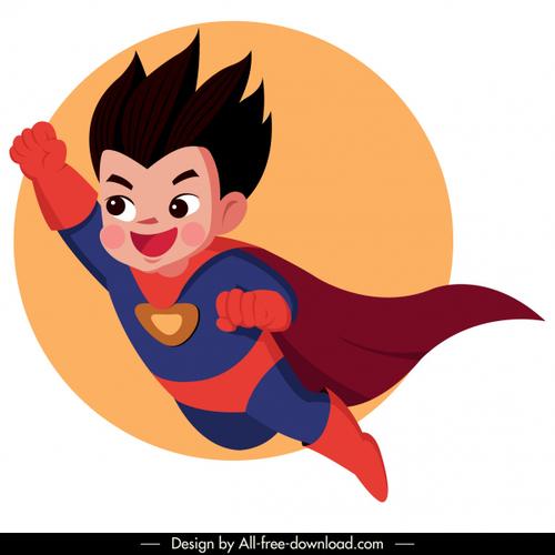 儿童超人图标飞行素描可爱的卡通人物