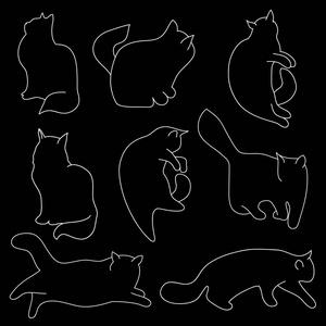 线性向量艺术: 猫剪影在黑色被隔绝的背景.