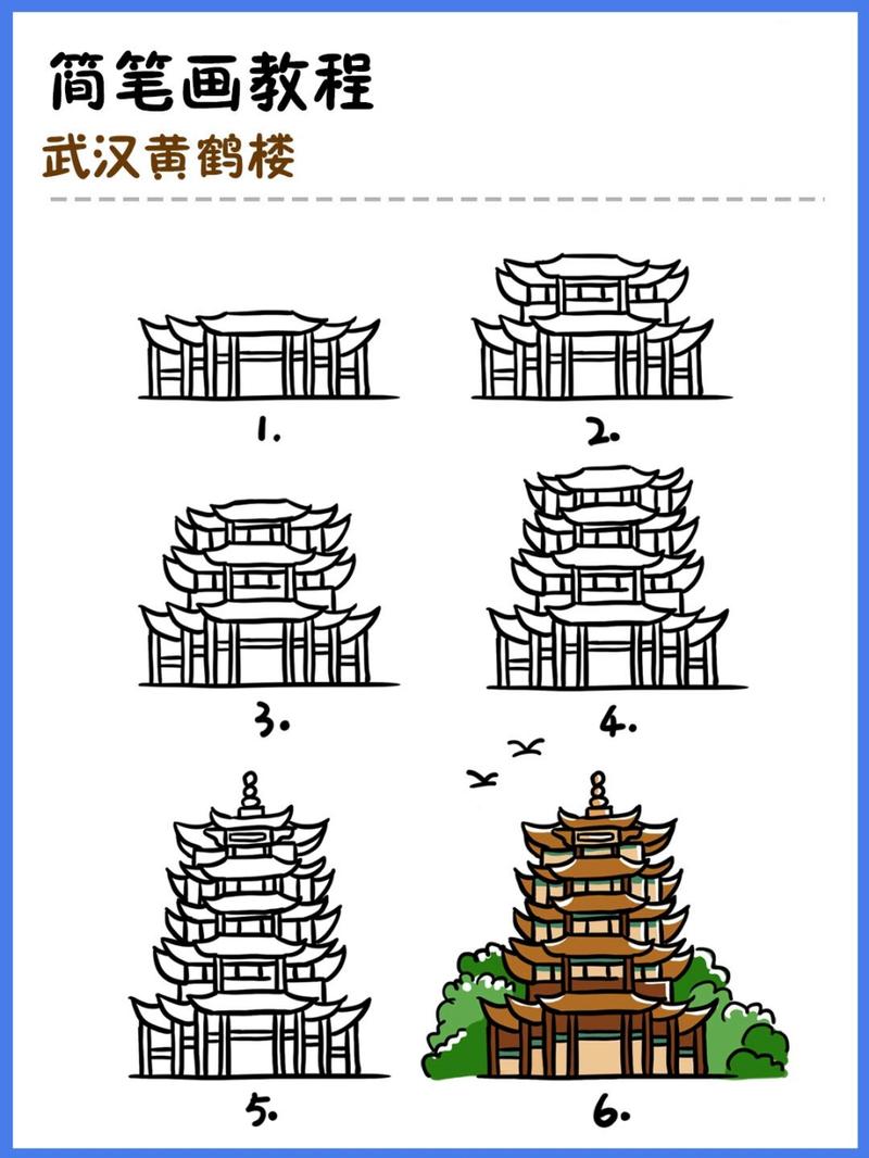如何画武汉黄鹤楼|地标建筑简笔画教程10 我们来画个稍微复杂的建筑
