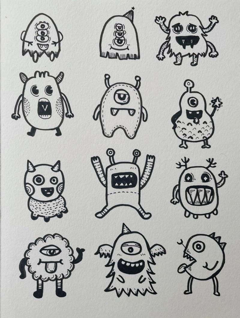 小怪兽简笔画 画着小怪兽简笔画,想起了小时候看的动画片里有各种各样