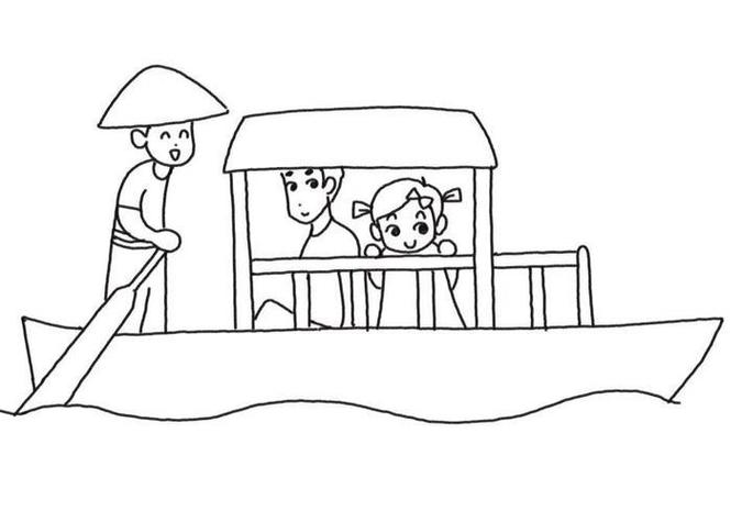 坐在船上的孩子简笔画