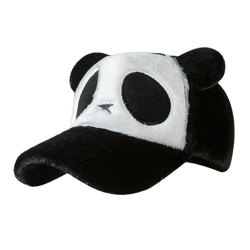 可爱熊猫帽子女冬季男女生鸭舌帽亲子儿童宝宝毛绒帽保暖帽棒球帽