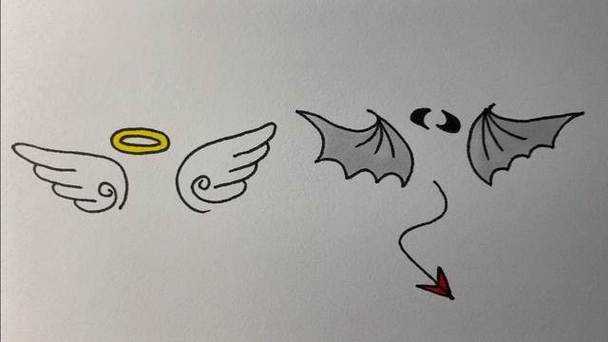 和恶魔的翅膀描图的时候不小心删了这是一组小天使和恶魔简笔画的内容