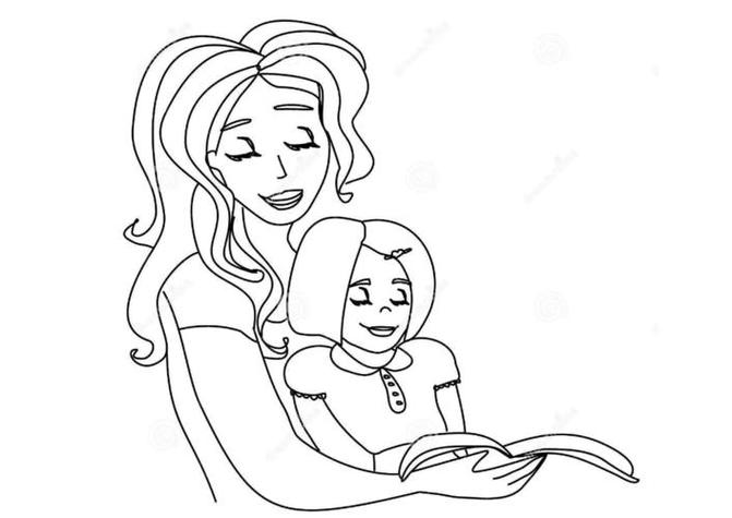 爸爸妈妈和孩子一起读书的简笔画