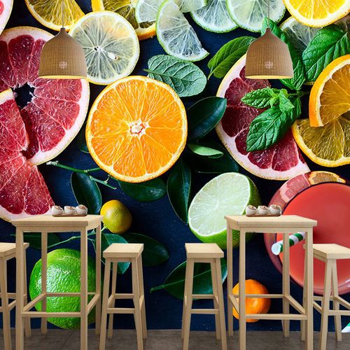 3d大型无缝立体个性创意水果壁画餐饮墙纸咖啡西餐厅奶茶店背景墙
