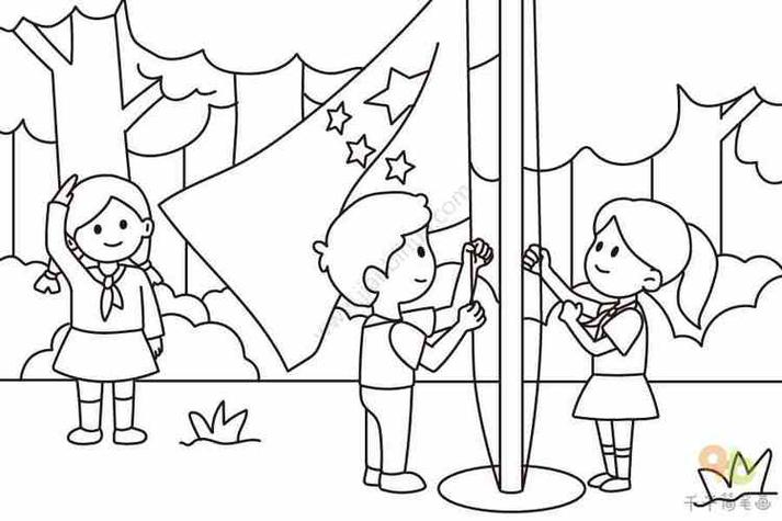 红豆饭小学生简笔画大全如何画孩子们升国旗的简笔画升国旗儿童画获奖