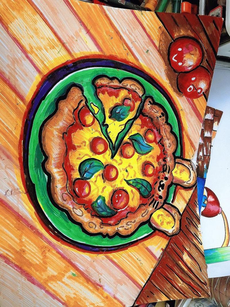 披萨简笔画图片彩色圆形
