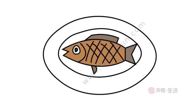 餐盘里的鱼的简笔画
