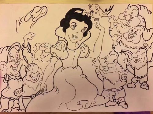 白雪公主和七个小矮人简笔画 彩色