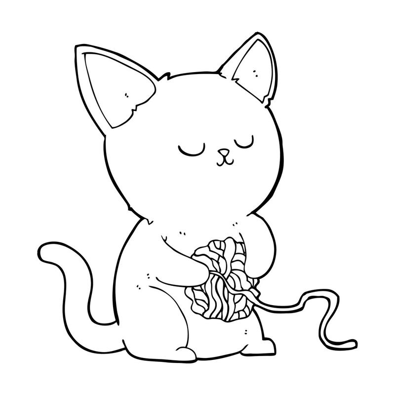 猫咪玩毛线的简笔画