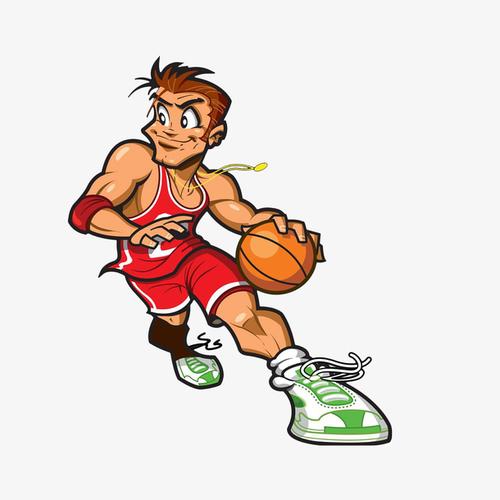 卡通打篮球的篮球运动员素材