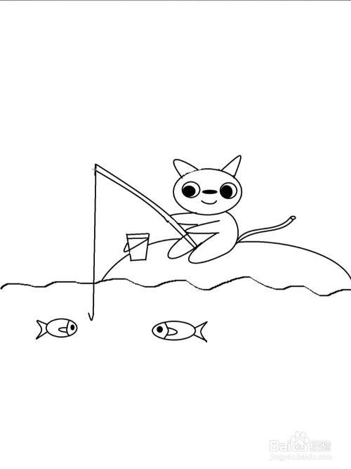 小猫钓鱼简笔画 组图