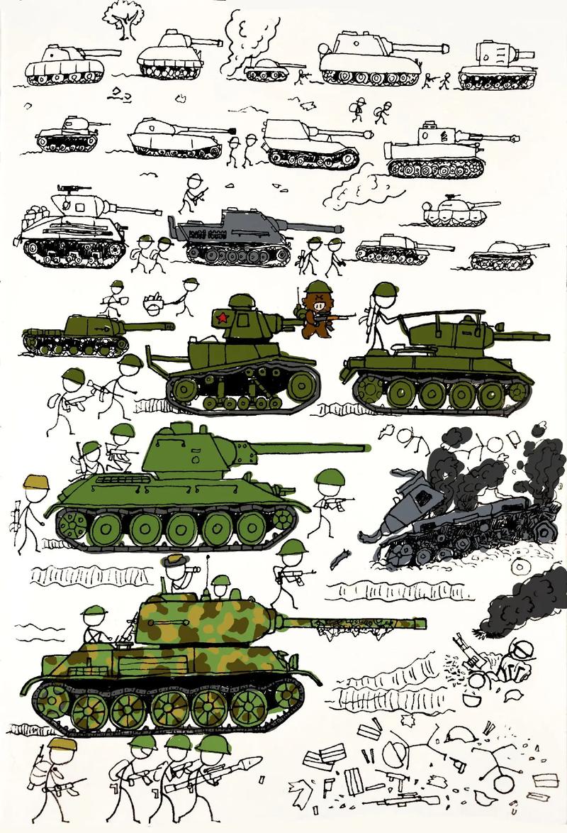 二战坦克战争火柴人创意儿童画简笔画教程.
