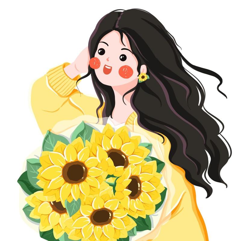 插画头像 | 手捧向日葵的可爱女生 和向日葵约定,每天,向阳而生~97
