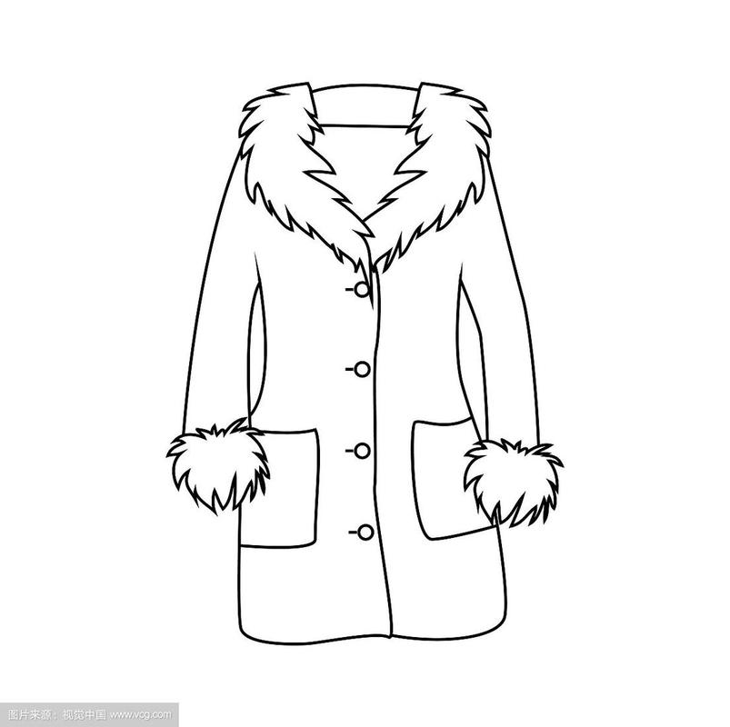 卡通毛皮冬季大衣轮廓孤立在白色