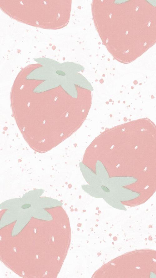 清新草莓少女心手绘插画,高清图片,手机壁纸