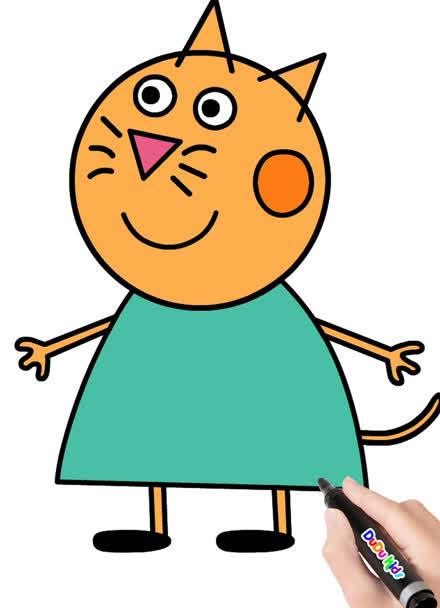 怎样画小猫坎迪简笔画小猪佩奇的朋友绘画卡通画宝宝学画画视频