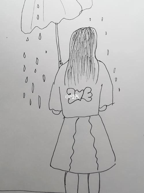 下雨背影图片简笔画女孩