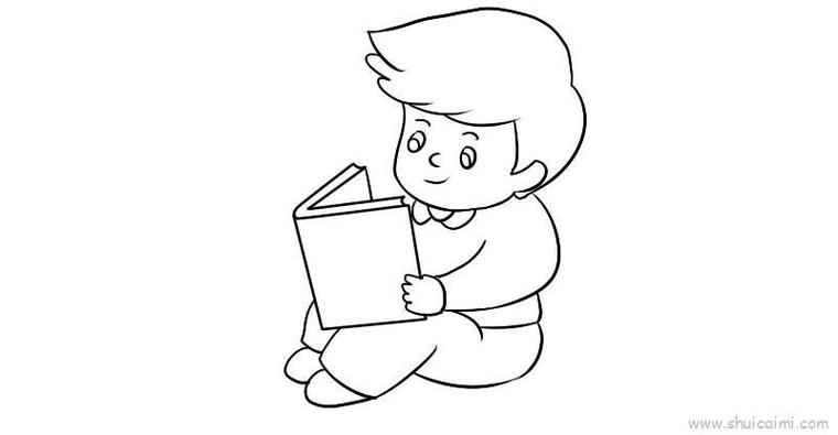 一个男孩在看书的简笔画