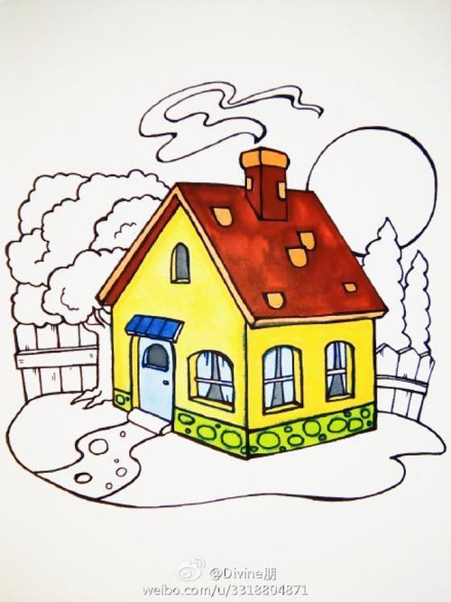 屋顶房子简笔画红房子简笔画农村的土房子上色简笔画图片教程步骤有