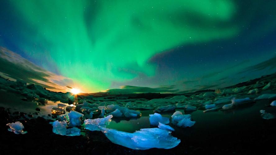 冰岛,冰川,北极光,日落,4k,超高清图片,4k高清风景图片,娟娟壁纸