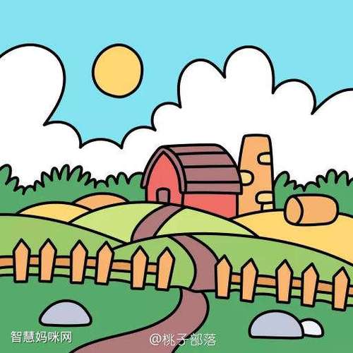 4张漂亮的农场风景简笔画-图3