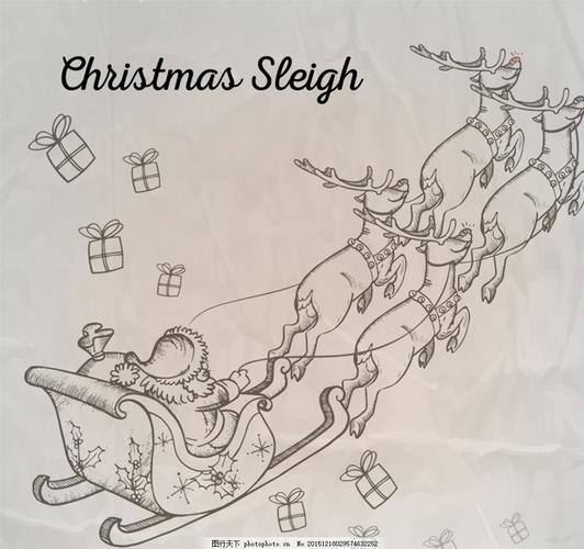 圣诞雪橇车手绘圣诞节圣诞老人驯鹿趣味简笔画:画圣诞老人和礼物