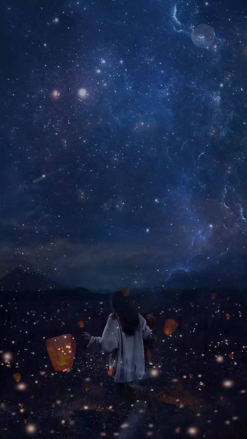 一个人仰望夜空的梦幻唯美图片