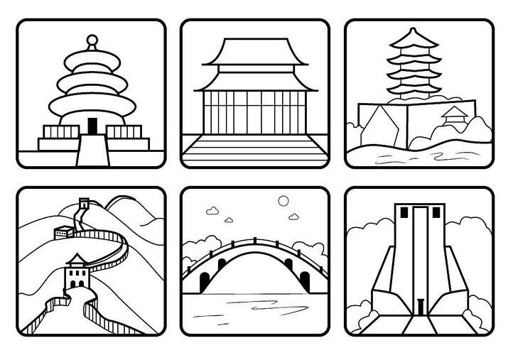 中国标志性建筑物简笔画线稿