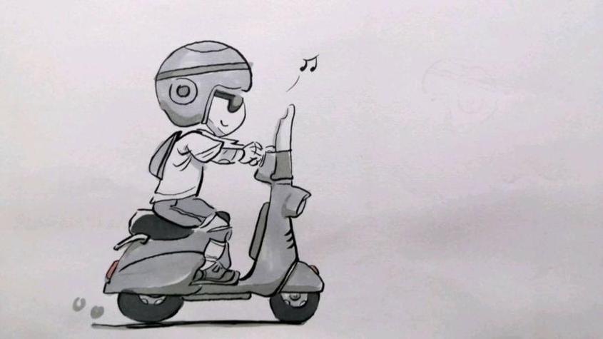 小孩骑摩托车简笔画