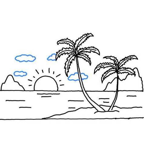 儿童简笔画海边风景图片
