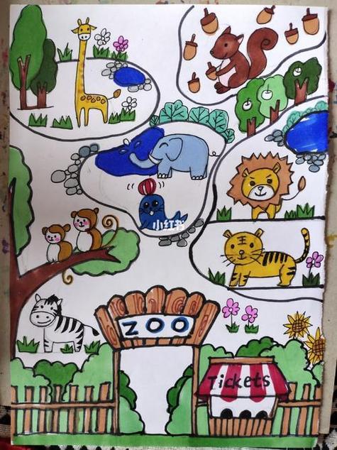 动物园大门简笔画彩色幼儿