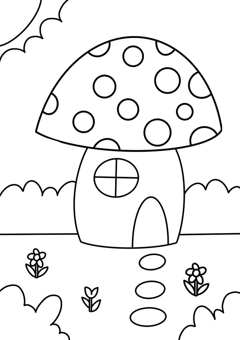 蘑菇屋 蘑菇房子 小房子 创意画 儿童画 简笔画 带线稿哦 适合小朋友
