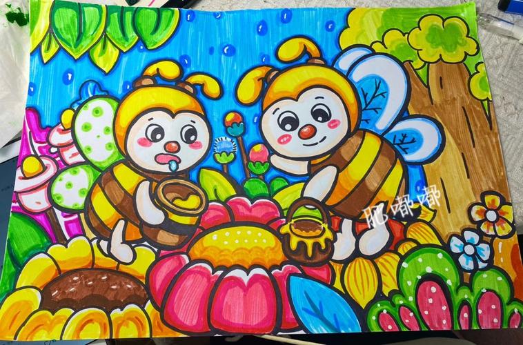 儿童画简笔画水彩笔小蜜蜂