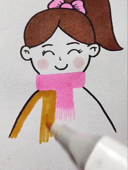 画戴围巾的女孩简笔画儿童简笔画
