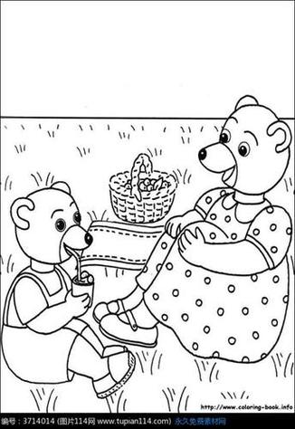 图片动漫人物简相互偎依的小熊和熊妈妈卡通手绘线描画动漫 简笔画