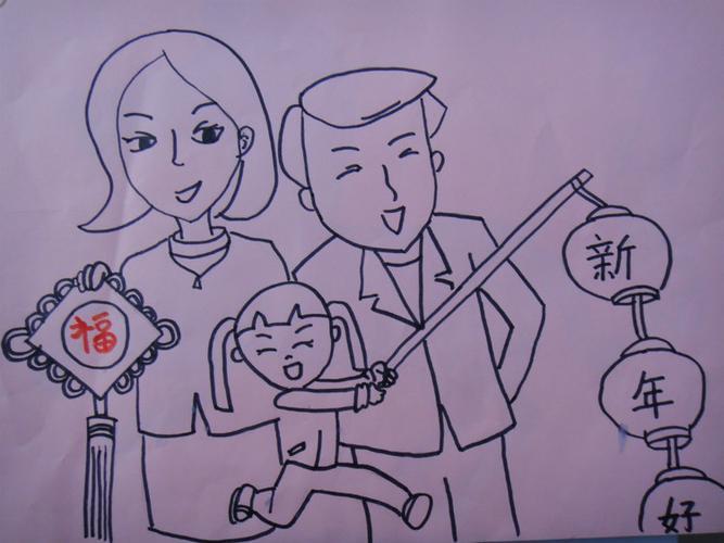 以春节为主题的绘画作品图片 小朋友放鞭炮简笔画