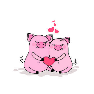 i>一 /i> i>对 /i>相爱的 i>猪 /i>,两只可爱的心脏动物,在白色背景