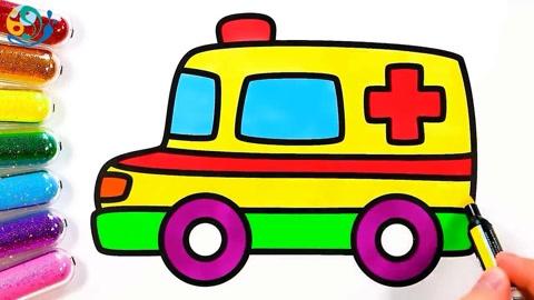 儿童画,儿童创意简笔画,如何画一辆彩色闪光卡通救护车