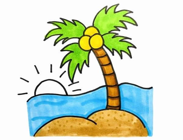 海滩椰树的简笔画