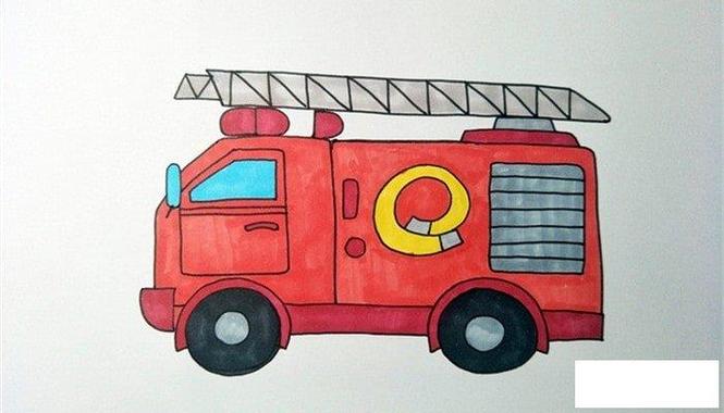 消防车简笔画带颜色教程
