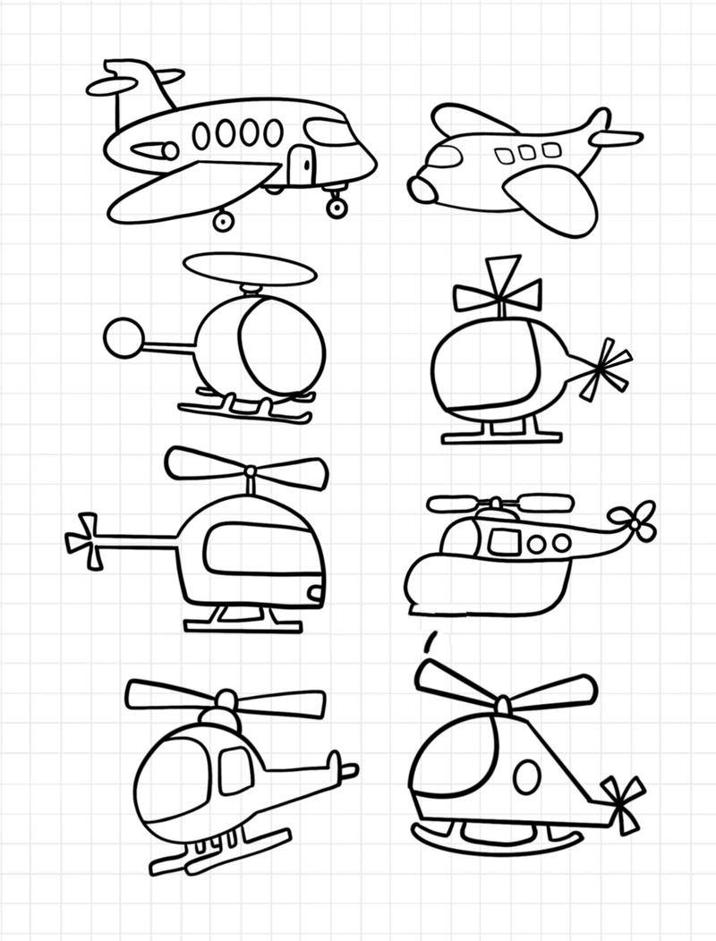简笔画|简单易学小飞机直升机零基础绘画 零基础绘画|简笔画教程|黑白