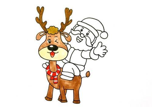麋鹿与圣诞老人的简笔画卡通