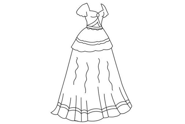 公主裙简笔画步骤七:最后给裙子填上漂流的颜色.