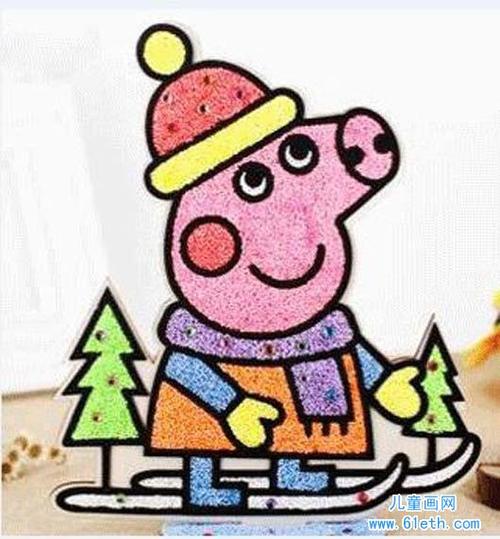 小猪佩奇滑雪儿童画彩笔画作品