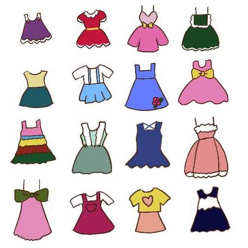 简笔连衣裙儿童画元素简笔画画多款不同的连衣裙,涂上颜色非常漂亮,小