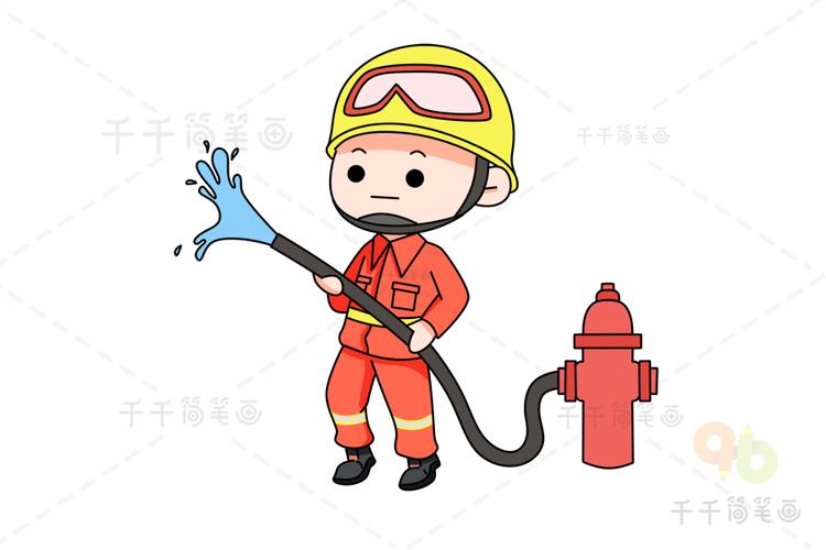 儿童画消防员救火简笔画