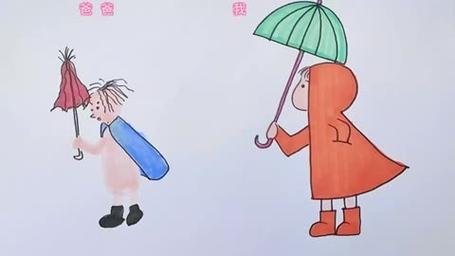 我和爸爸比赛画雨衣小女孩 简笔画 雨衣妹妹 火柴人